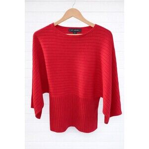 St. John Red Ribbed Boatneck Wool Sweater Size M